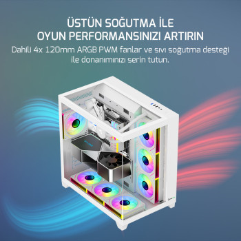 GAMEPOWER WARCRY TOPGLASS 4XARGB BEYAZ GAMING KASA