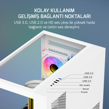 GAMEPOWER WARCRY TOPGLASS 4XARGB BEYAZ GAMING KASA